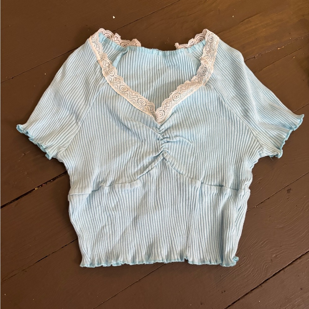 blue lacey top